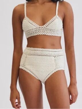 NWT She Made Me Essential High Waisted Crochet Bikini Bottom
